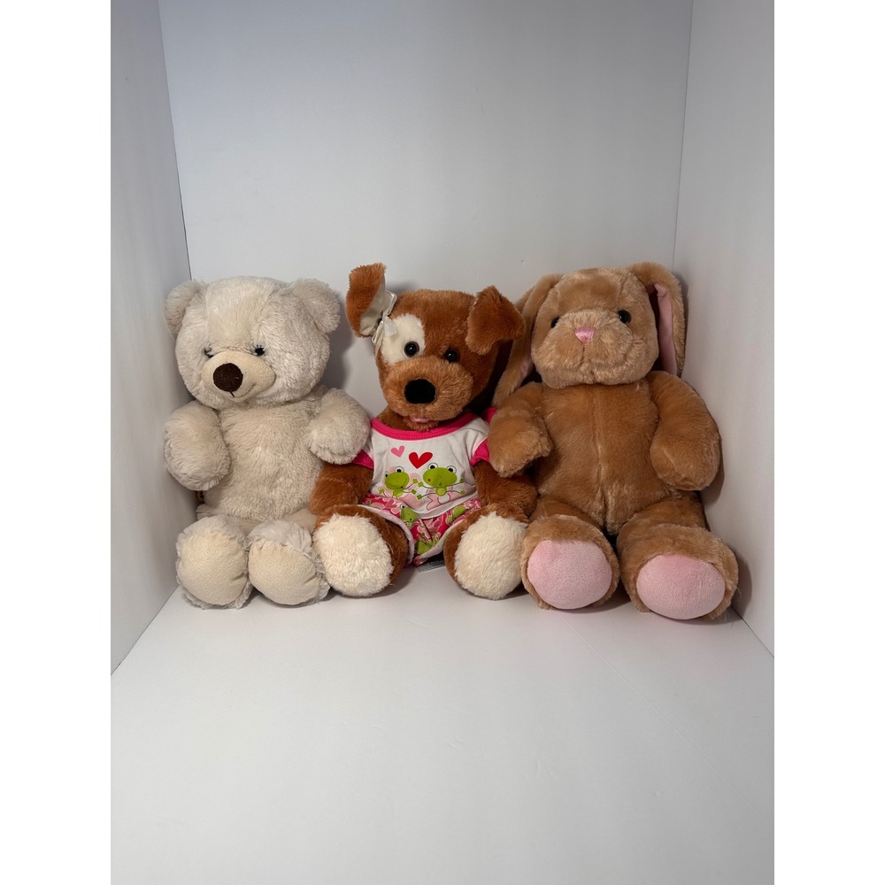Build A Bear Workshop Plush Lot of 3 Teddy Bear, Dog, Rabbit 2009-2012-2024